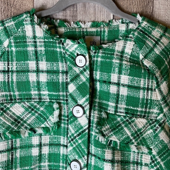 Cabi Women's Sophia Green Plaid Tweed Button Up Library Jacket Style #5653 - Picture 7 of 13